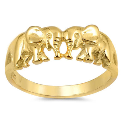 Sterling Silver Yellow Gold Plated Elephant Shaped Plain RingsAnd Face Height 7mm