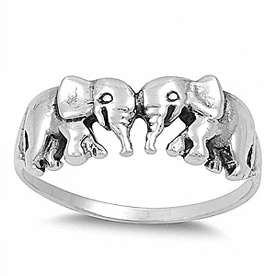 Sterling Silver Double Elephant Ring with Face Height of 7MM