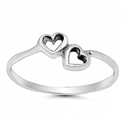 Sterling Silver Stylish Double Heart Ring with Face height of 6MM