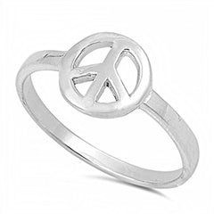Sterling Silver Stylish Peace Sign Ring with Face Height of 10MM