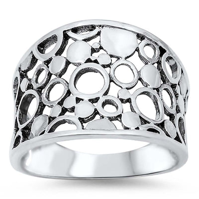 Sterling Silver Fancy Multi Circle Design Wide Ring with Face Height of 17MM