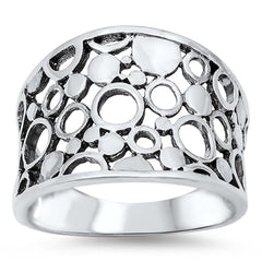 Sterling Silver Fancy Multi Circle Design Wide Ring with Face Height of 17MM