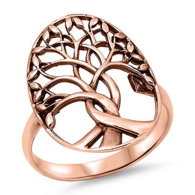 Sterling Silver Rose Gold Plated Tree Of Life Shaped Plain RingsAnd Face Height 22mm