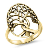 Sterling Silver Yellow Gold Plated Tree Of Life Shaped Plain RingsAnd Face Height 22mm