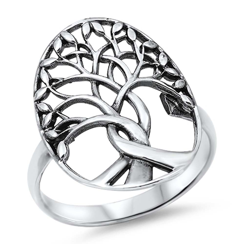 Sterling Silver Stylish Tree of Life Ring with Face Height of 7MM