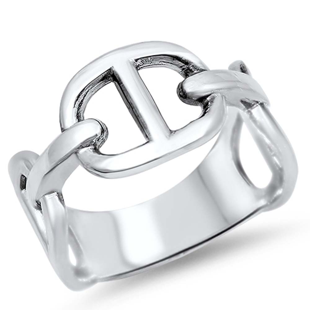 Sterling Silver Stylish Linked Design Band Ring with Face Height of 12MM