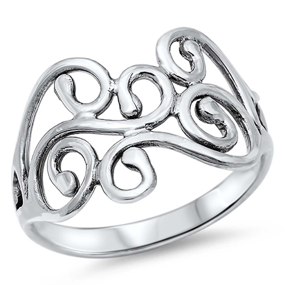 Sterling Silver Fancy Swirls Design Wide Band Ring with Face Height of 15MM