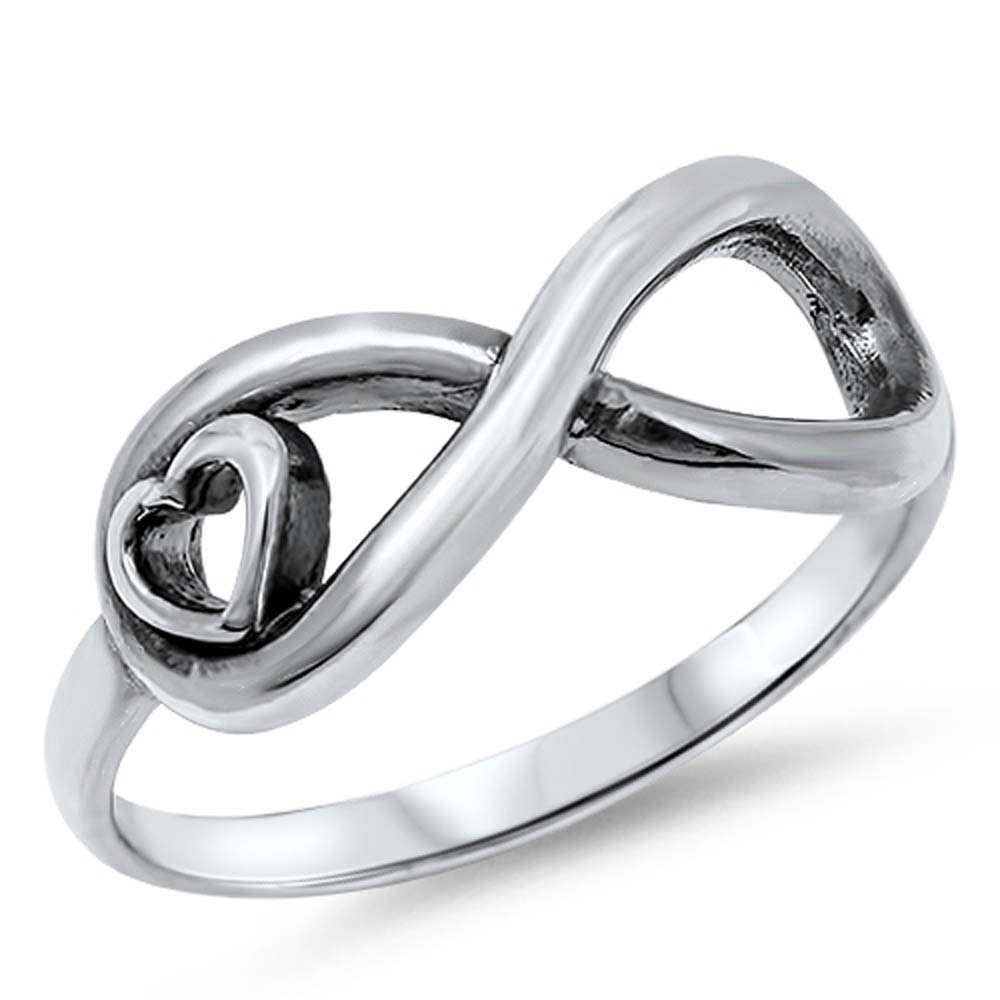 Sterling Silver Fancy Infinity with Heart Design Ring with Face Height of 9MM