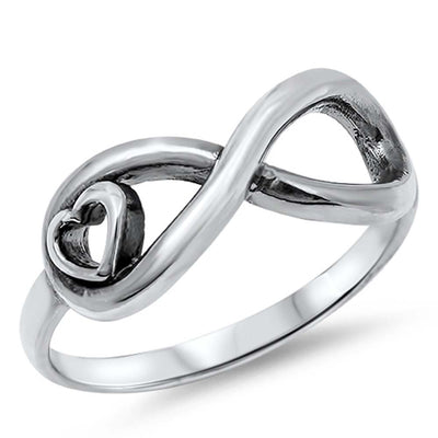 Sterling Silver Fancy Infinity with Heart Design Ring with Face Height of 9MM