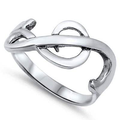 Sterling Silver Trendy Sideway Music Note Design Ring with Face Height of 10MM