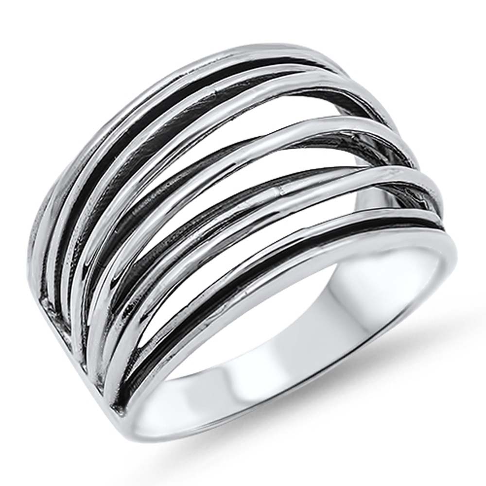 Sterling Silver Stylish Multi Wire Band Ring with Face Height of 10MM