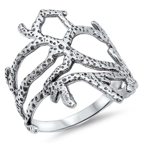 Sterling Silver Coral Reef Ring Design with Face Height of 19MM