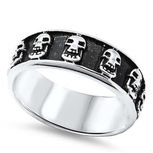 Load image into Gallery viewer, Sterling Silver Two-Tone Multiple Skull Design Black Band Ring with Face Height of 17MM