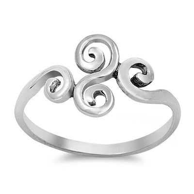 Sterling Silver Fancy Swirl Design Band Ring with Face Height of 10MM