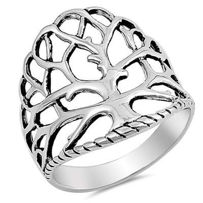Sterling Silver Vintage Tree of Life Ring with Ring Face Height of 24MM