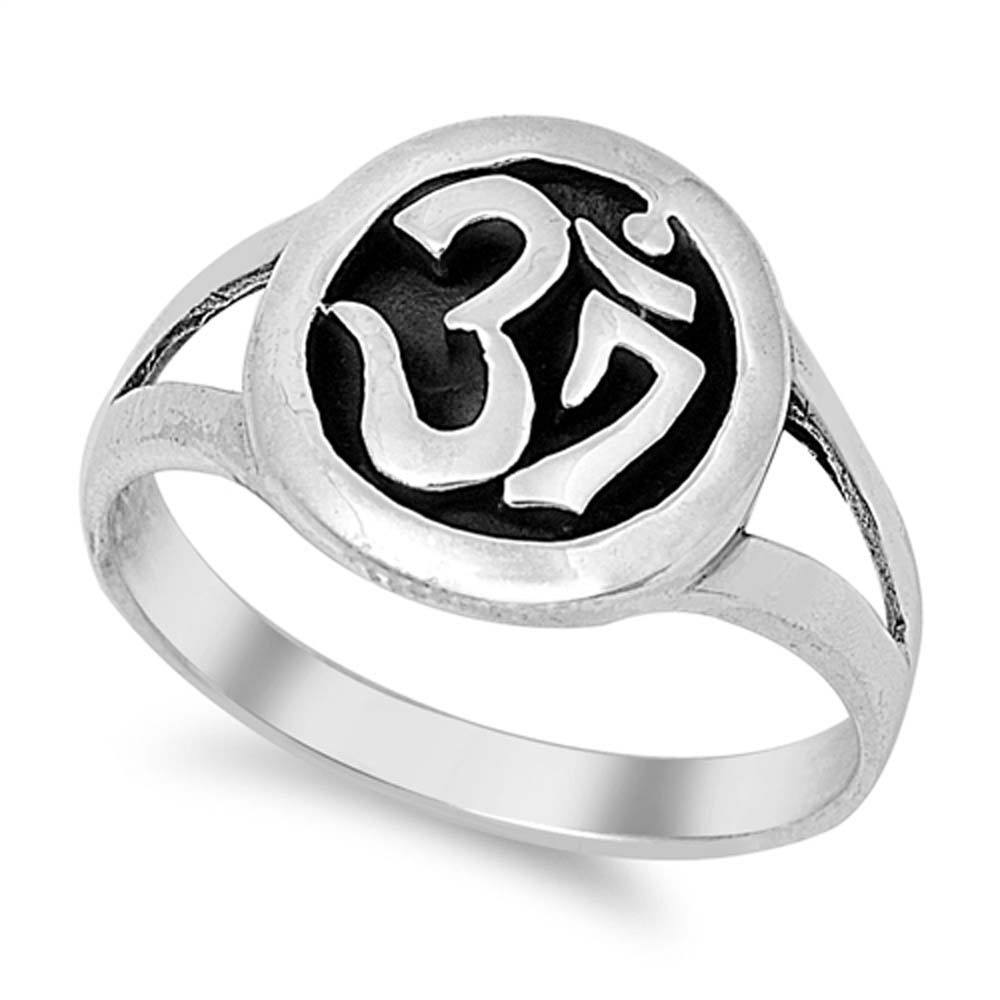 Sterling Silver Modish Om Sign Open Cut Band Ring with Face Height of 13MM