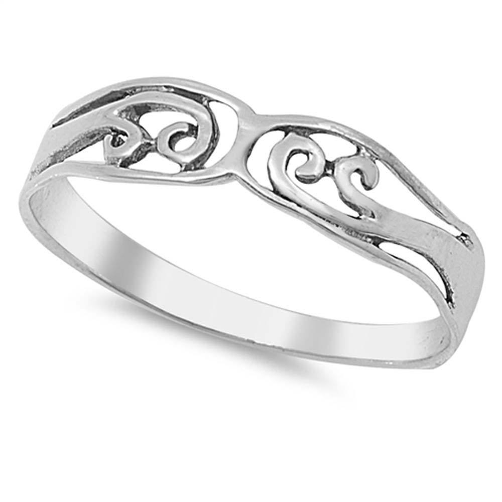 Sterling Silver Stylish Floral Vine Design Band Ring with Face Height of 4MM