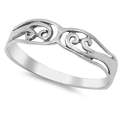 Sterling Silver Stylish Floral Vine Design Band Ring with Face Height of 4MM