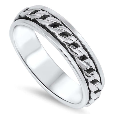 Sterling Silver Curb Link Design Spinner Ring with Face Height of 7MM
