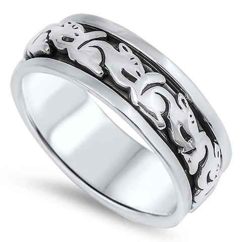 Sterling Silver Multiple Rabbit Design Ring with Face Height of 7.5MM