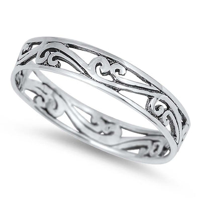 Sterling Silver Modish Spiral Design Band Ring with Face Height of 4MM