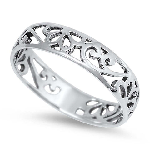 Sterling Silver Stylish Flower and Vine Design Band Ring with Face Height of 4MM