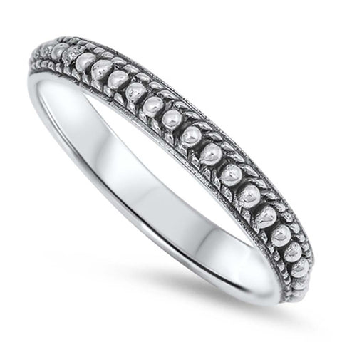 Sterling Silver Multiple Beads with Twisted Rope Edge Design Band Ring And Face Height of 3MM