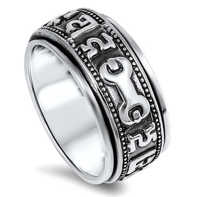 Sterling Silver Antique Style Two-Tone with Black Spinner RingAnd Face Height of 9MM