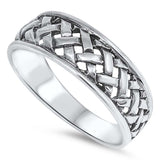 Sterling Silver High Polish Cross Cut Design Band Ring with Face Height of 6MM