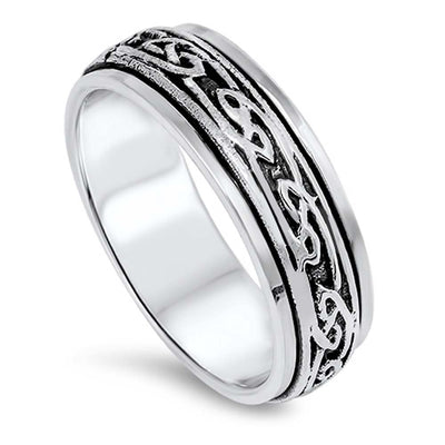 Sterling Silver Modish Celtic Knot Design Two-Tone with Black Band RingAnd Face Height of 6MM