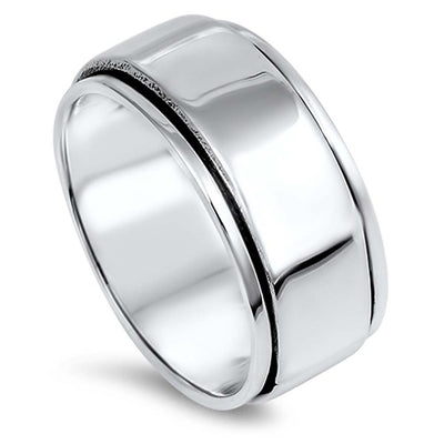 Sterling Silver Glossy Band with Black Line Edge Wide Band RingAnd Face Height of 10MM