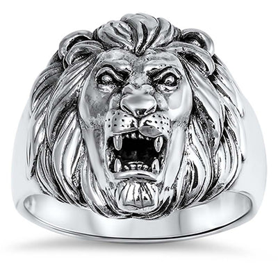 Sterling Silver Stylish Lion Head Design Band Ring with Face Height of 23MM