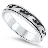 Sterling Silver Two-Tone with Black Inlay Wave Design RingAnd Face Height of 4.5MM