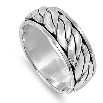 Sterling Silver Double Twisted Rope Design Spinner Ring with Face Height of 9MM