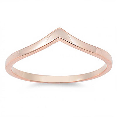 Sterling Silver Rose Gold Plated Chevron Design Band Ring with Face Height of 5MM