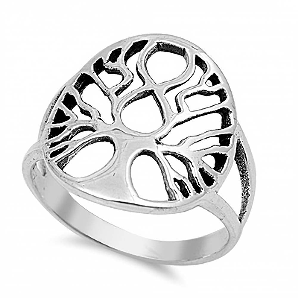 Sterling Silver Modish Tree of Life Design Ring with Face Height of 19MM