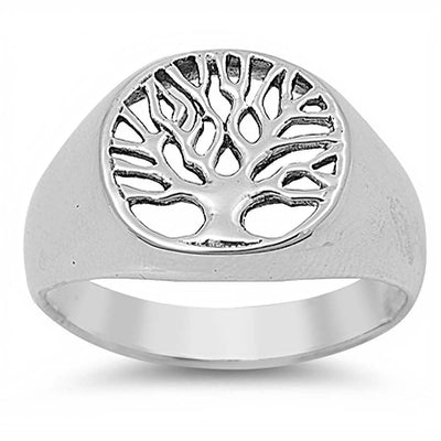 Sterling Silver Modish Tree of Life Design Ring with Face Height of 13MM