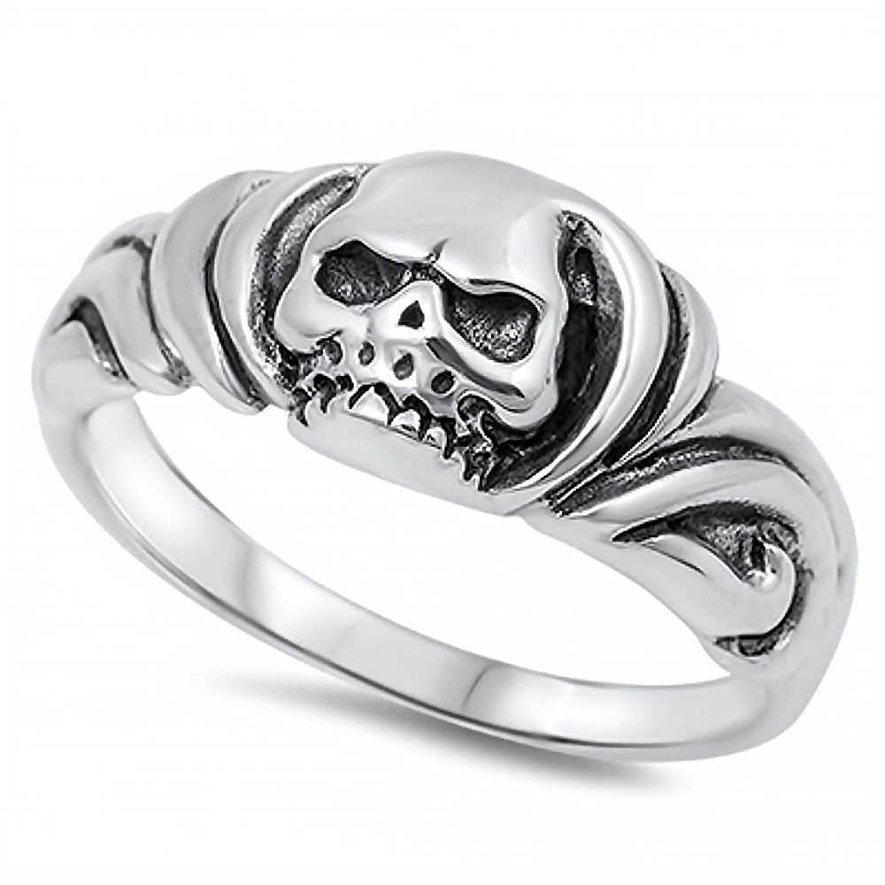 Sterling Silver Stylish Skull Design Ring with Face Height of 9MM
