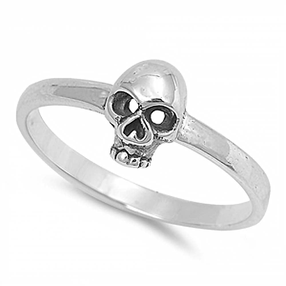 Sterling Silver Gothic Skull Design Ring with Face Height of 8MM
