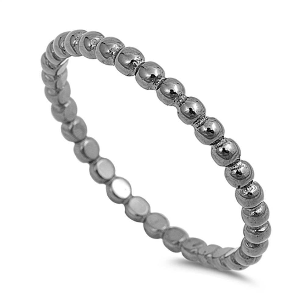 Black Oxidized Sterling Silver Fancy Bead Band Ring with Ring Face Height of 2MM