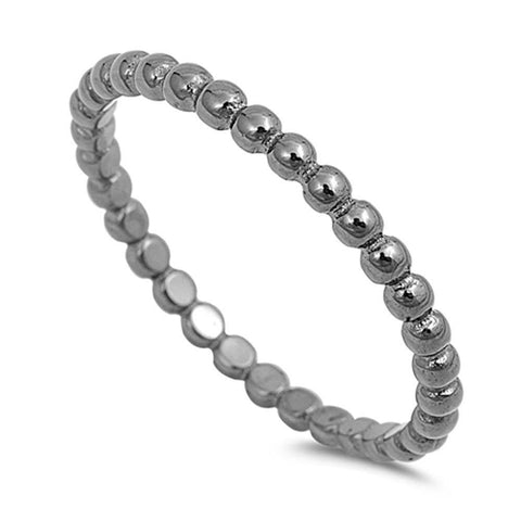 Black Oxidized Sterling Silver Fancy Bead Band Ring with Ring Face Height of 2MM