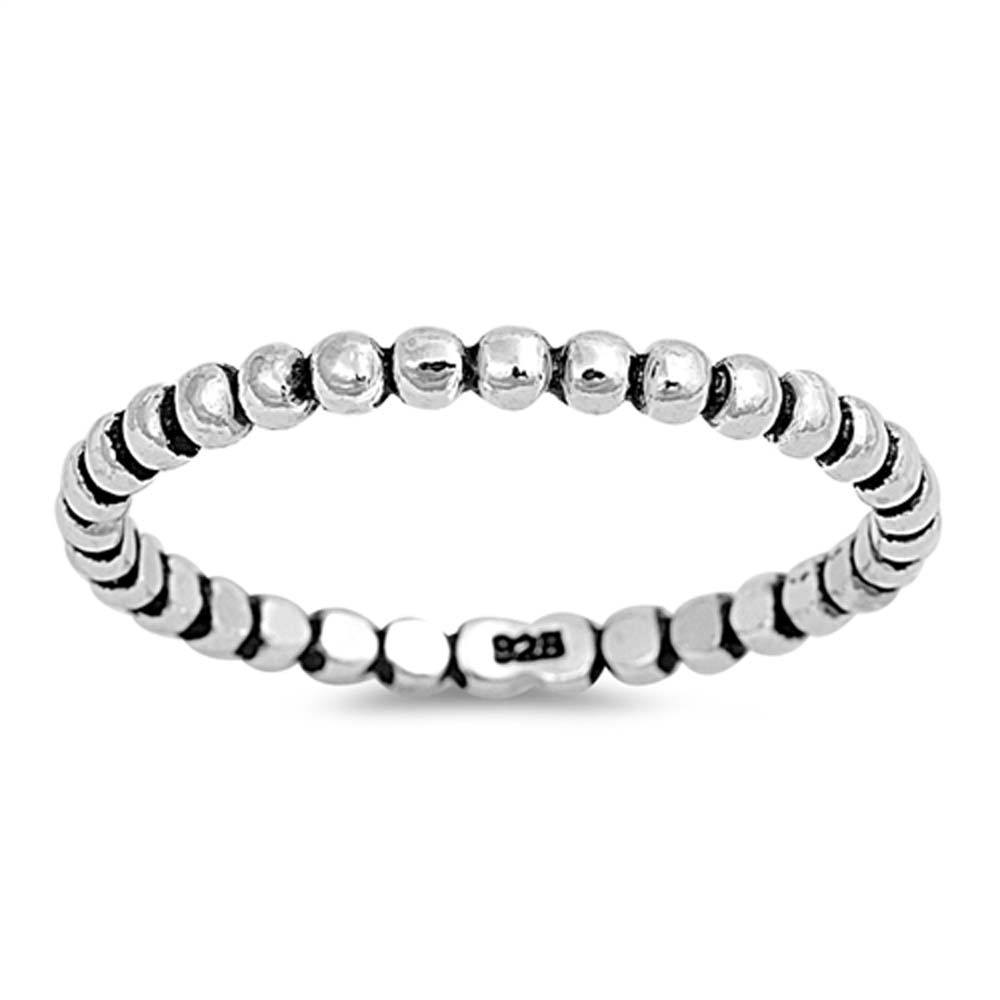 Sterling Silver Oxidized Bead Band Ring with Ring Face Height of 2MM