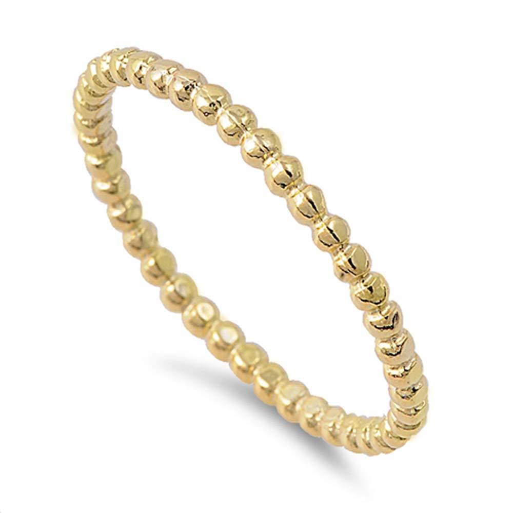 Sterling Silver Gold Plated Beaded Ring with Face Height of 2MM