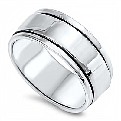 Sterling Silver High Polished Comfort Fit Classic Double Line PatternAnd Ring Band with Face Height of 8MM