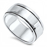 Sterling Silver High Polished Comfort Fit Classic Double Line PatternAnd Ring Band with Face Height of 8MM