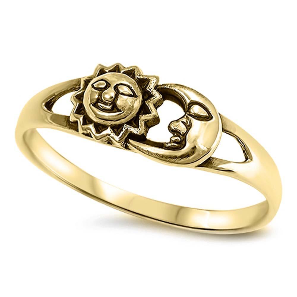 Sterling Silver Yellow Gold Plated Sun And Moon Shaped Plain RingsAnd Face Height 6mm