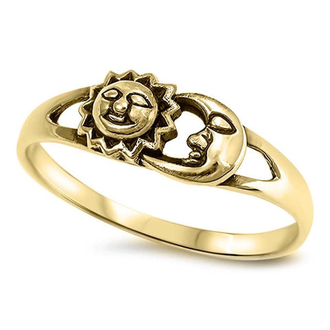 Sterling Silver Yellow Gold Plated Sun And Moon Shaped Plain RingsAnd Face Height 6mm
