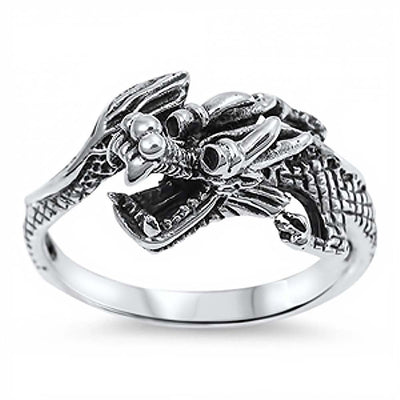 Sterling Silver Chinese Dragon Design Ring with Face Height of 11MM