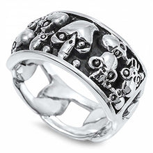 Load image into Gallery viewer, Sterling Silver Wide Curb Link Band with Embossed  Multi Skull Design RingAnd Face Height of 11MM