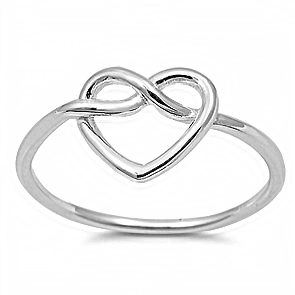 Sterling Silver Pretzel Heart Design Wire Band Ring with Face Height of 10MM